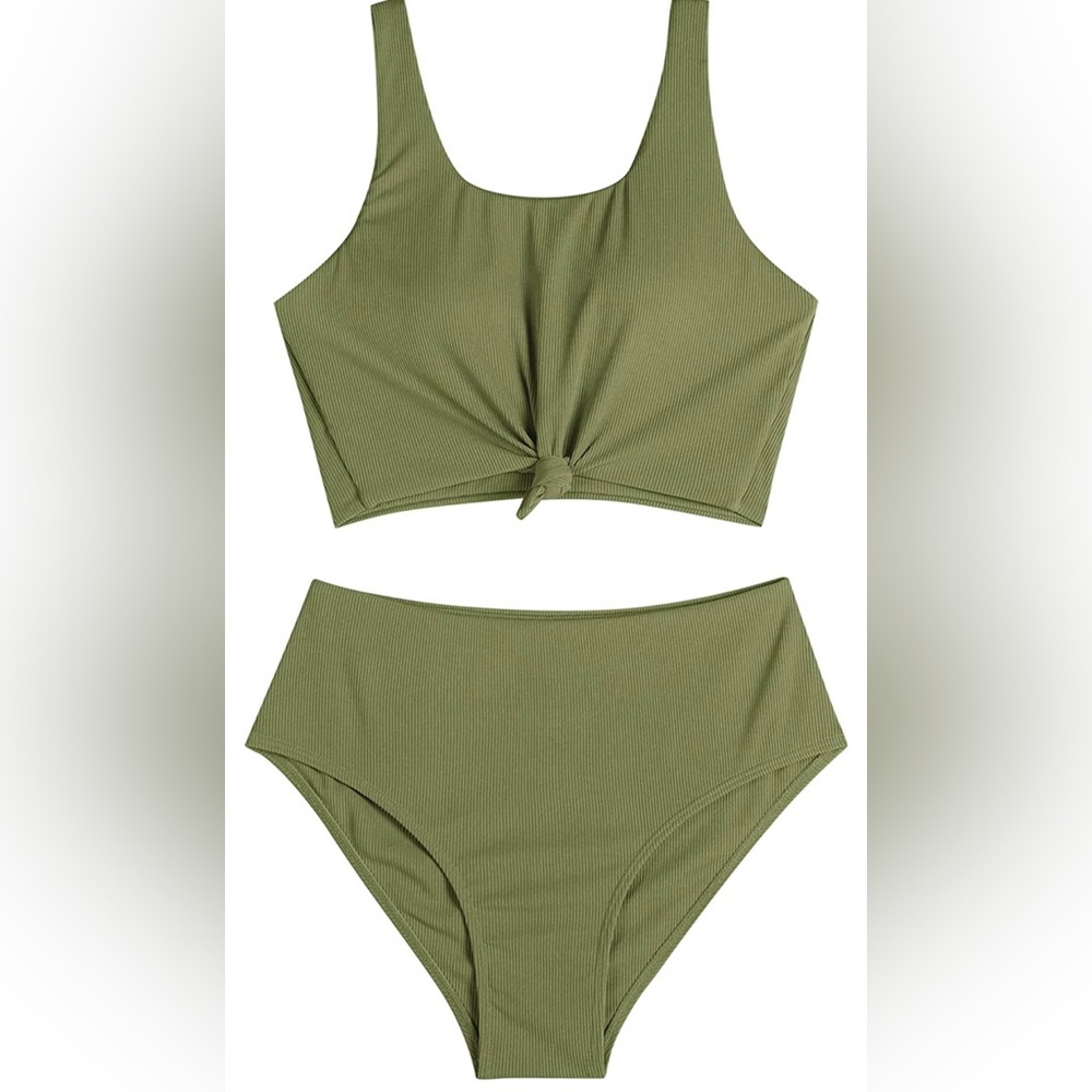 ZAFUL Women's High Waisted Tankini Scoop Neck Knotted Two Pieces